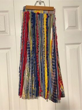 Jak & Peppar Maxi Skirt tie dye with decorative trim Lace Pompom Elastic Waist